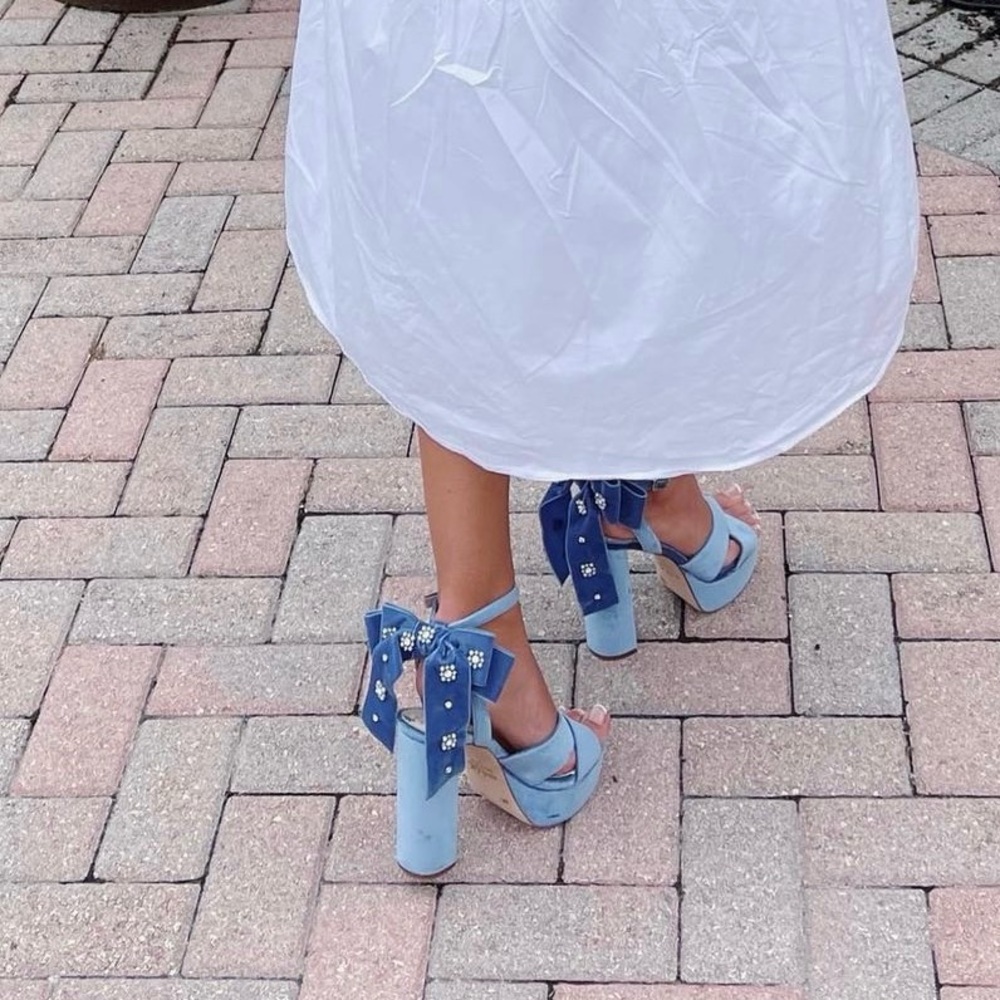 ANTONIO MELANI Blue Velvet Platform Heels